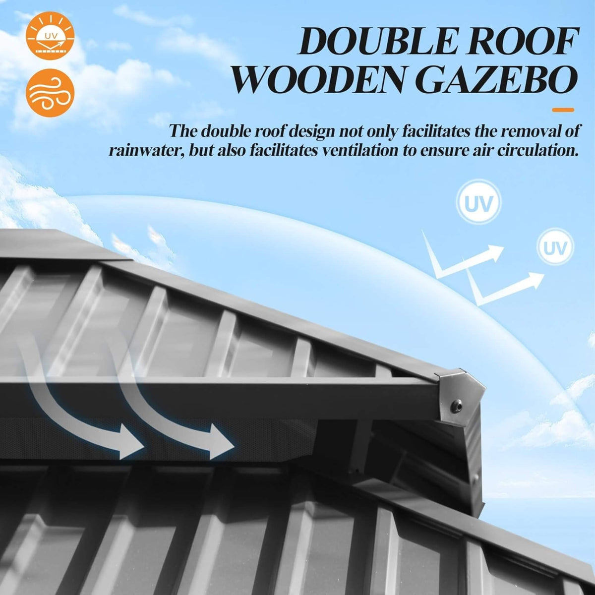 [13X15FT] Outdoor Wooden Double-Top Gazebo With Curtains (SAK60781)