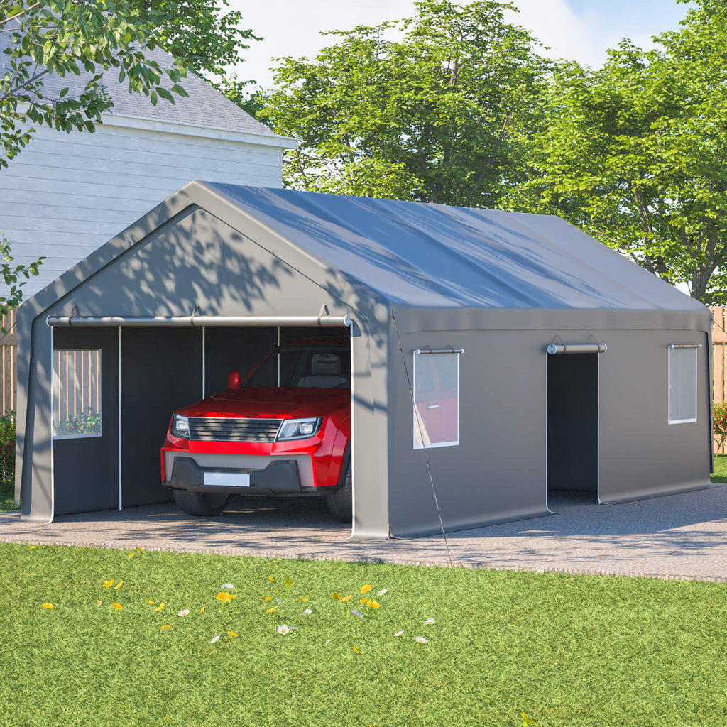 [13X26FT] Heavy-Duty Carport Canopy With Roll-Up Doors And Windows (SAK14975)