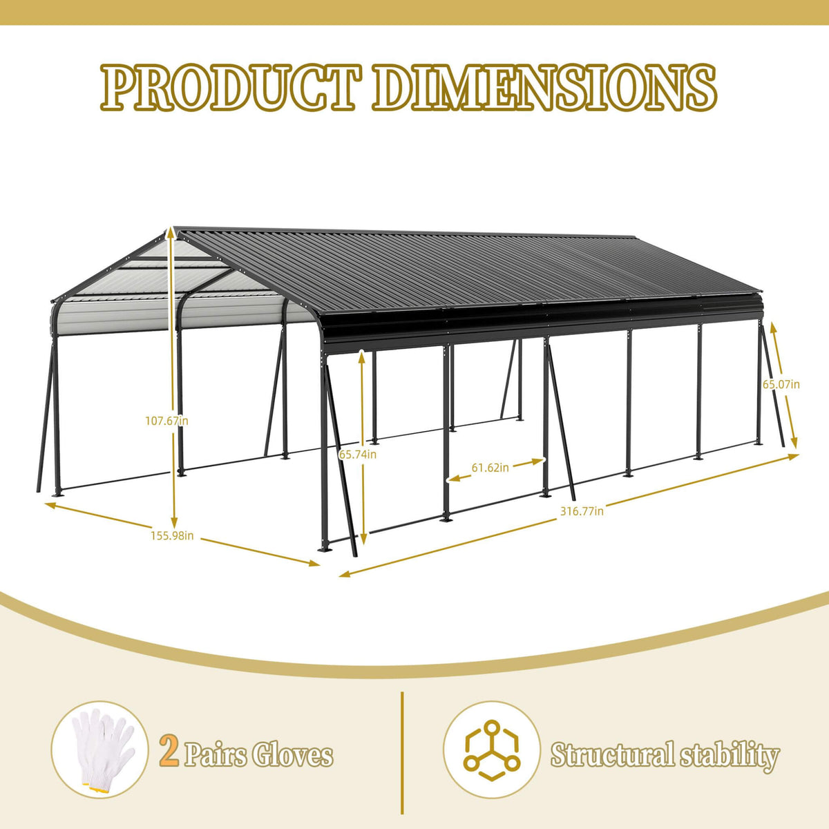 [13X26FT] Heavy-Duty Weather-Resistant Outdoor Carport With Protective Film (SAK82451)