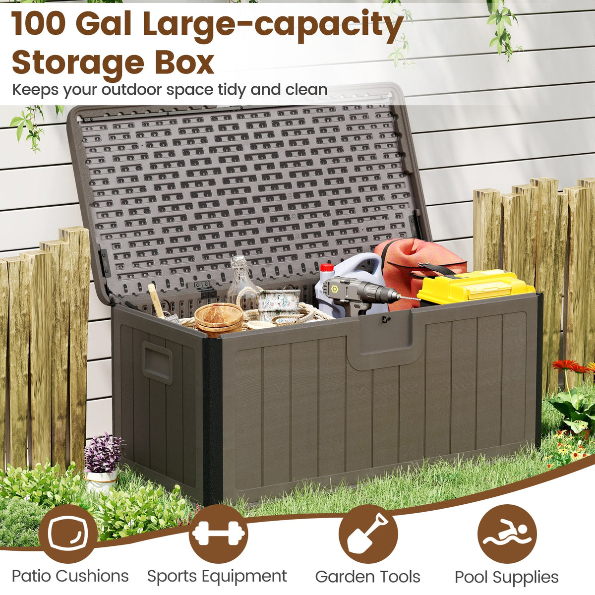 100 Gallon Large Deck Box with Lockable Lid for Patio