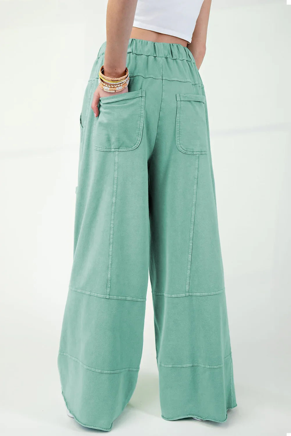 Black Mineral Wash Exposed Seam Wide Leg Cargo Pants