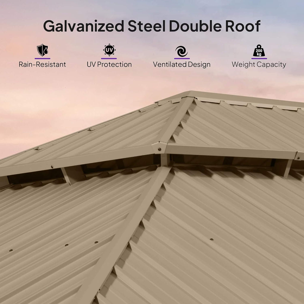 [14X28FT] Extra-Large Hardtop Gazebo With Galvanized Steel Double Roof, Curtains And Netting (SAK85731)