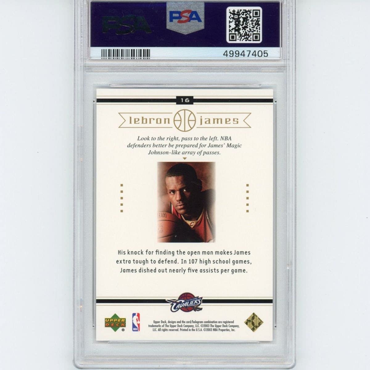 Graded 2003-04 Upper Deck LeBron James #16 Box Set Rookie RC Basketball Card PSA 10 Gem Mint