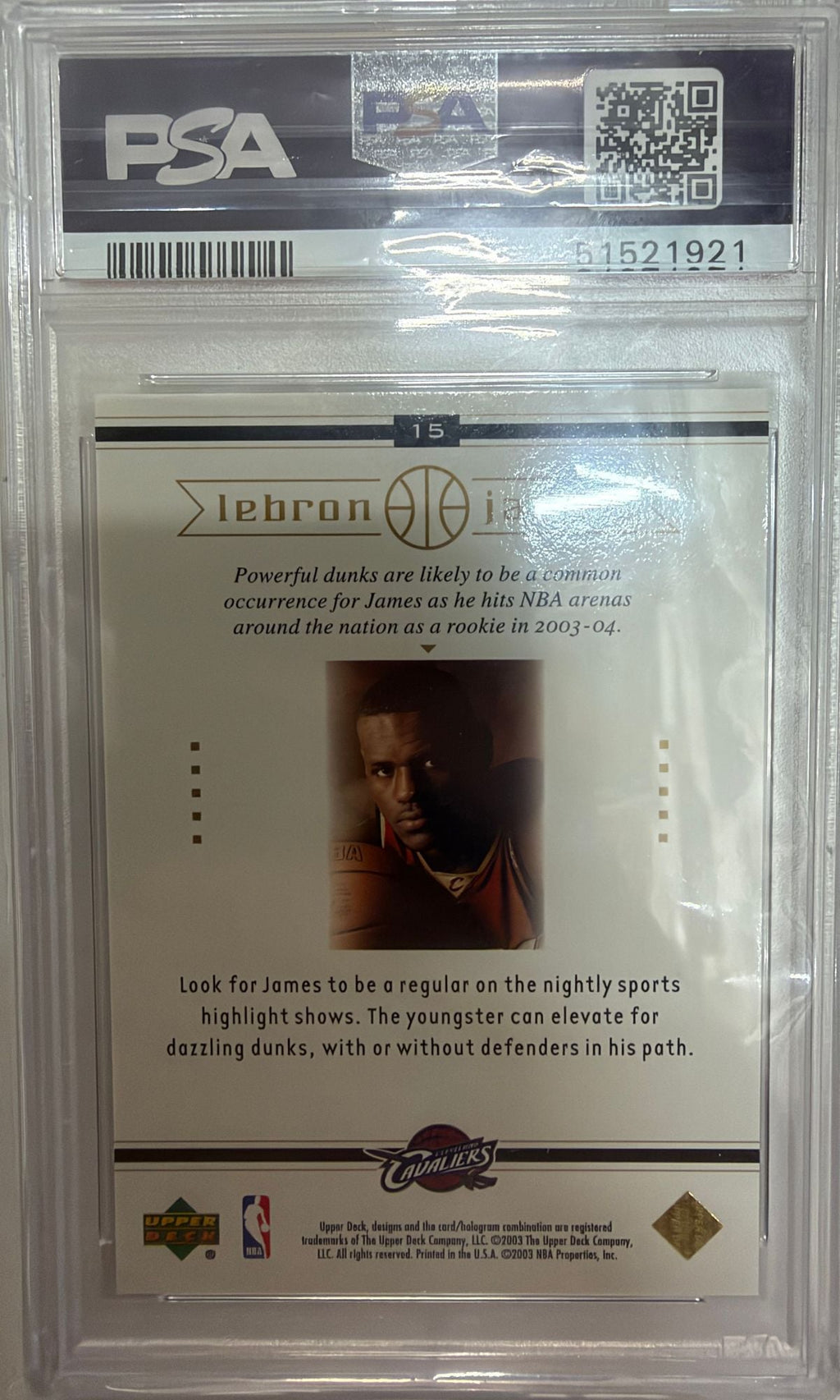 Graded 2003-04 Upper Deck LeBron James #15 Box Set Rookie RC Basketball Card PSA 10 Gem Mint