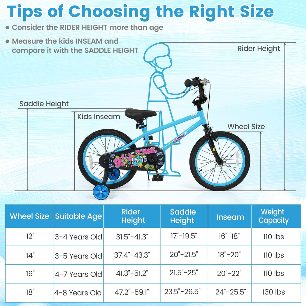 Kids Bike 16 Inch with Training Wheels Ages 4-7