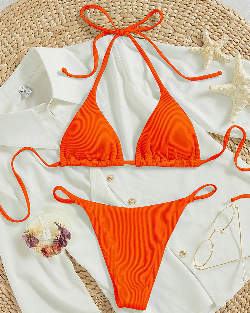 Solid color neck hanging bikini