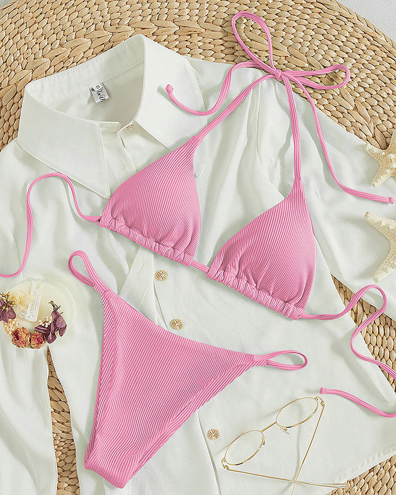 Solid color neck hanging bikini
