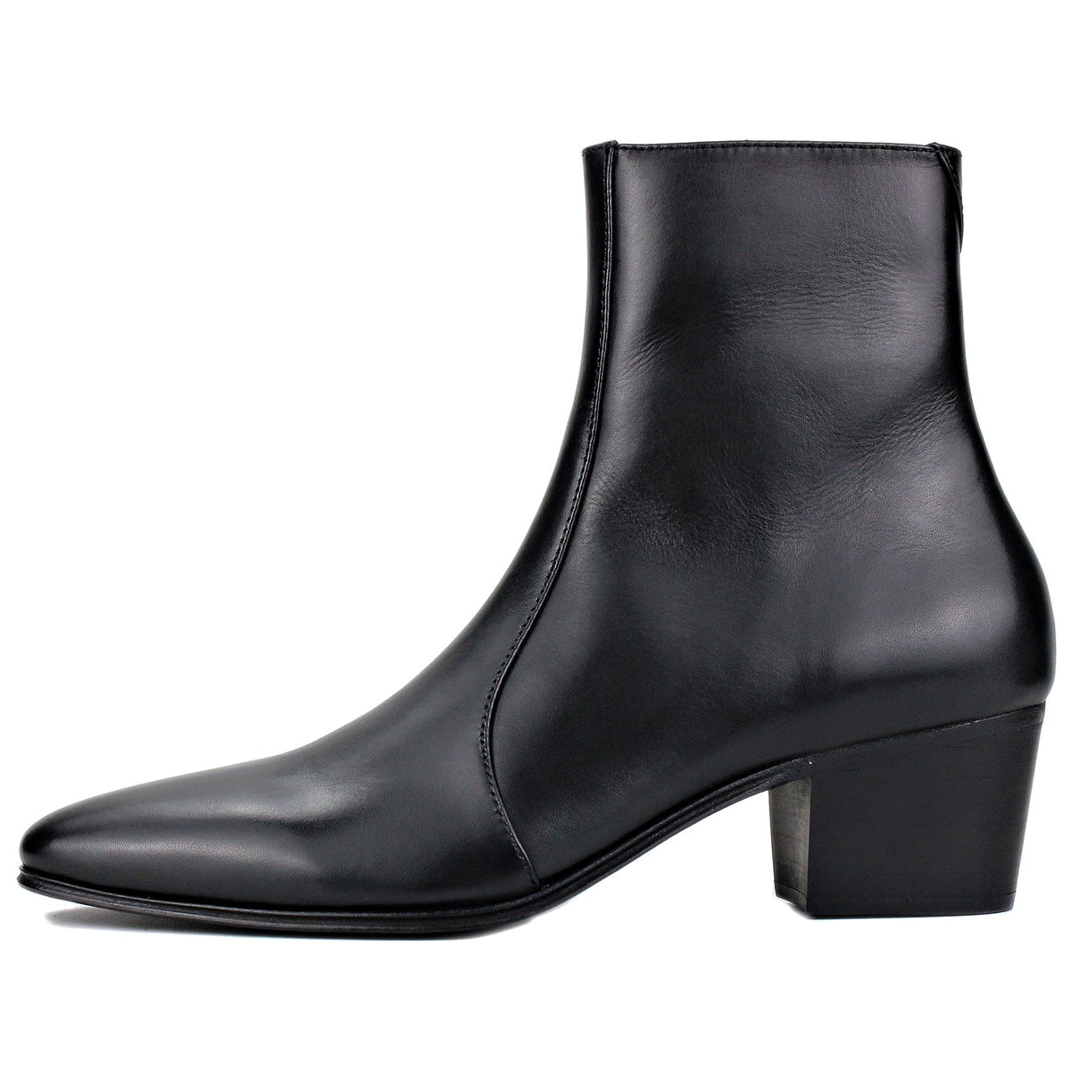 OSSTONE Men Chelsea Ankle Boots Leather Heeled Boots With Side Zipper Cuban Heel Dress Boots Disco Shoes OS-JY046