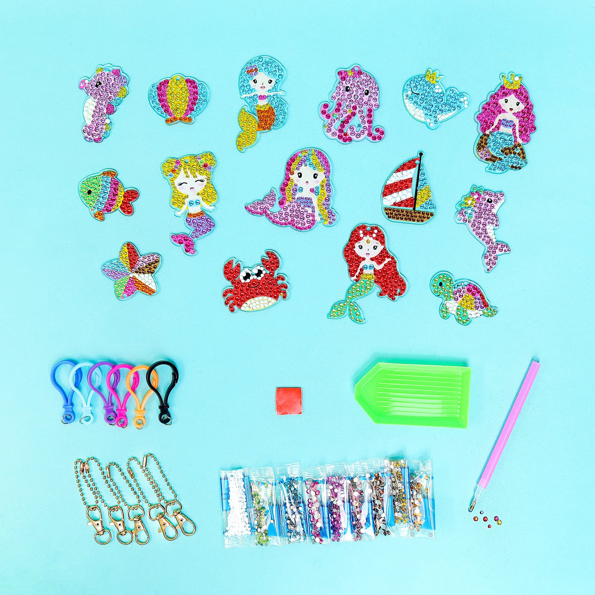Adorable Keychains Diamond Art Kit – Mermaid (Set of 15)
