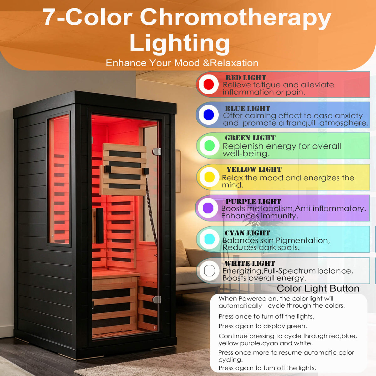 2-Person Low EMF Indoor Infrared Sauna With Red Light Therapy (SAK37542)