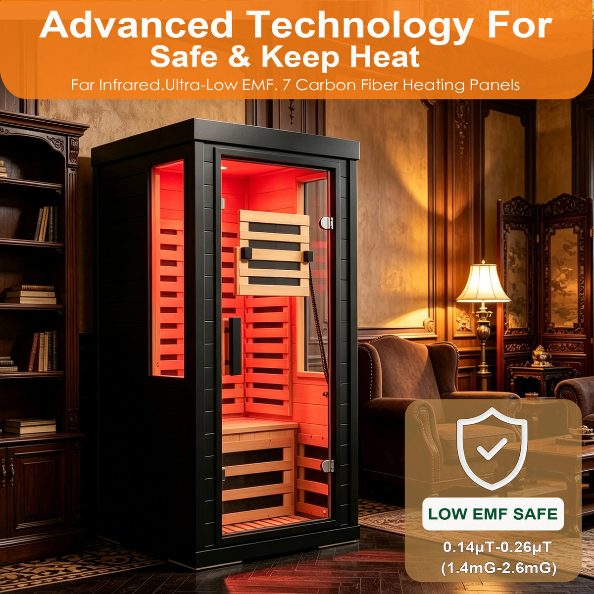 2-Person Low EMF Indoor Infrared Sauna With Red Light Therapy (SAK37542)