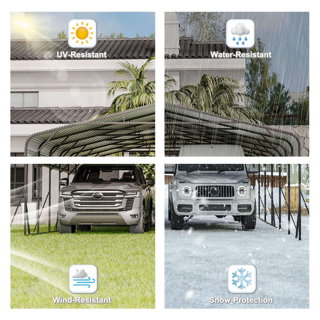 [20X30FT] Heavy-Duty Wind-Resistant Steel Roof Carport With Triangular Frame (SAK94812)