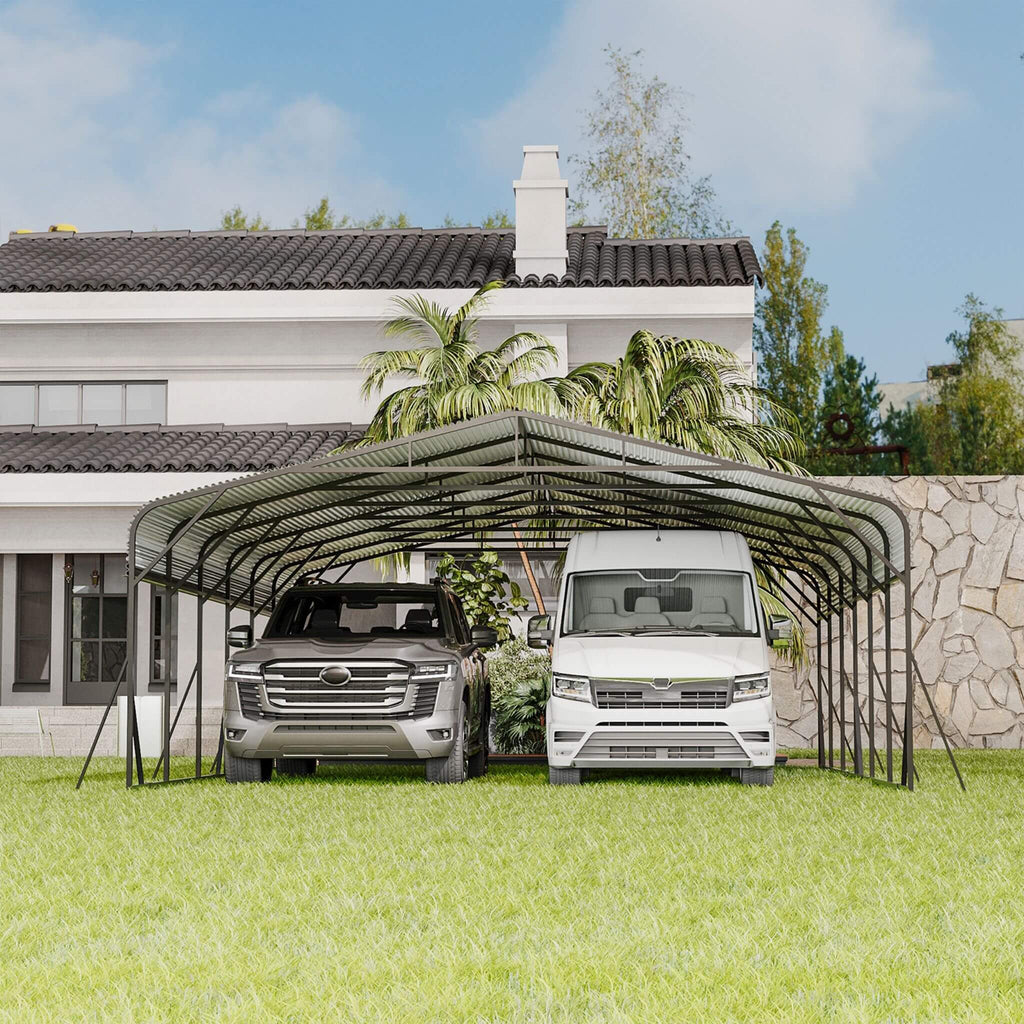 [20X30FT] Heavy-Duty Wind-Resistant Steel Roof Carport With Triangular Frame (SAK94812)