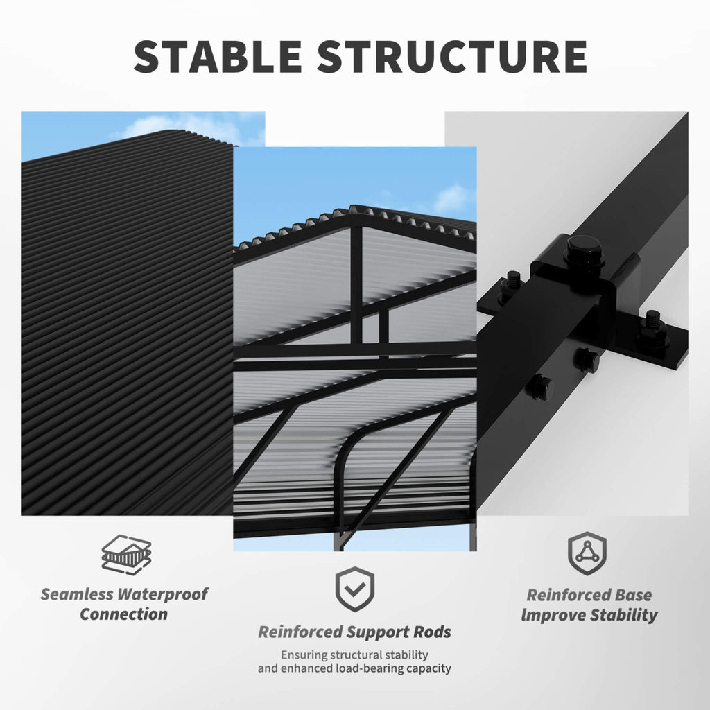 [20X30FT] Heavy-Duty Wind-Resistant Steel Roof Carport With Triangular Frame (SAK94812)