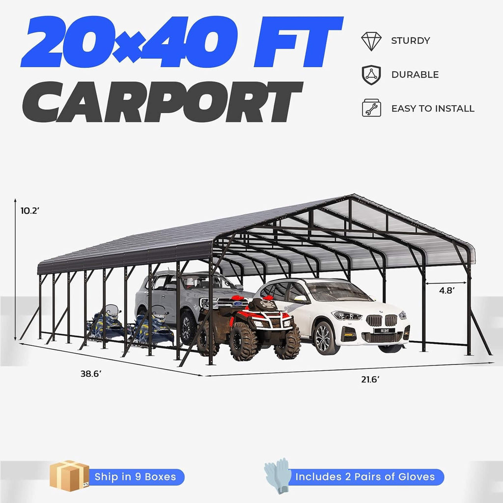 [20X40FT] Heavy-Duty Galvanized Steel Carport Canopy Shelter (SAK17632)