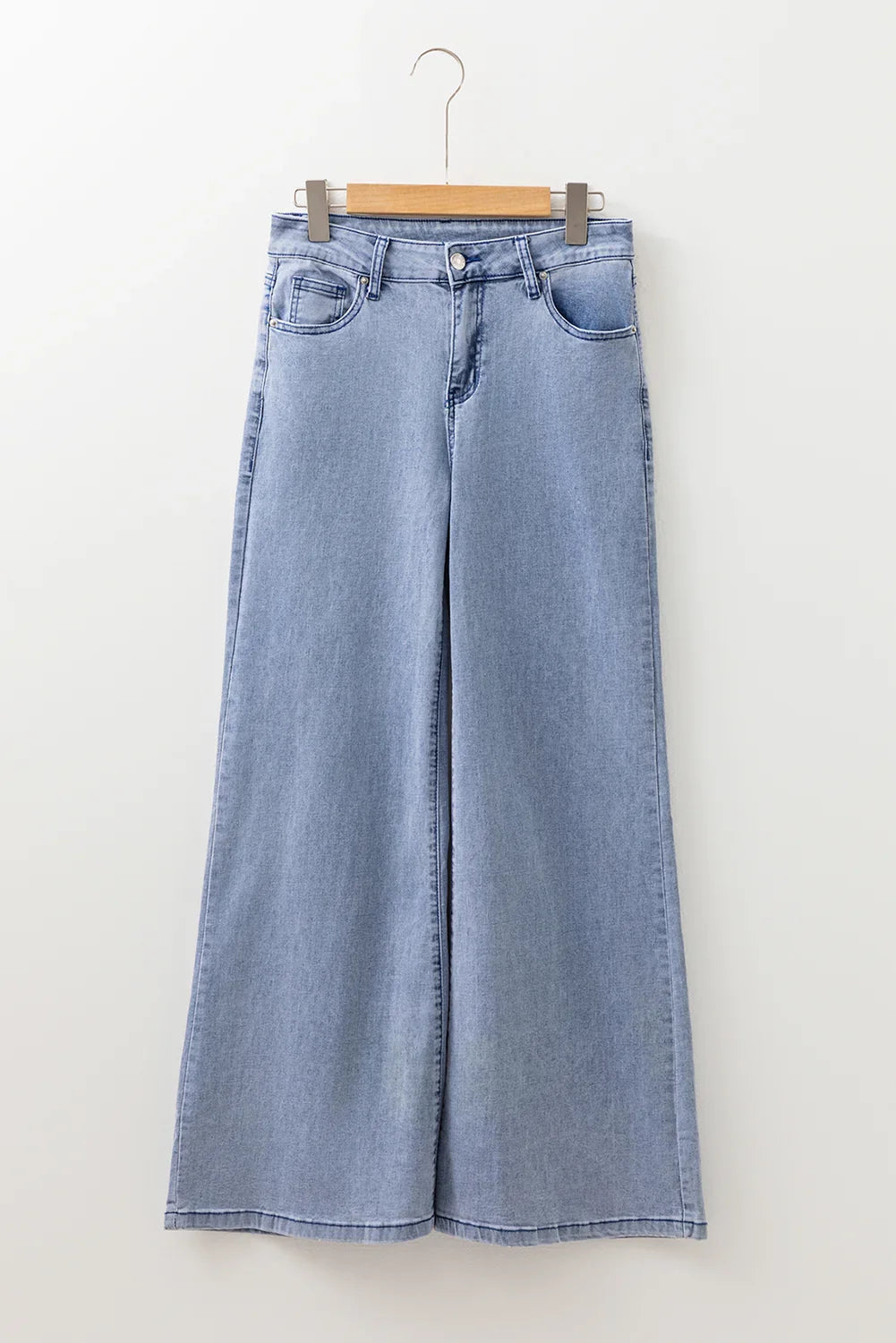 Beau Blue Button Zip High Waist Flared Hem Jeans