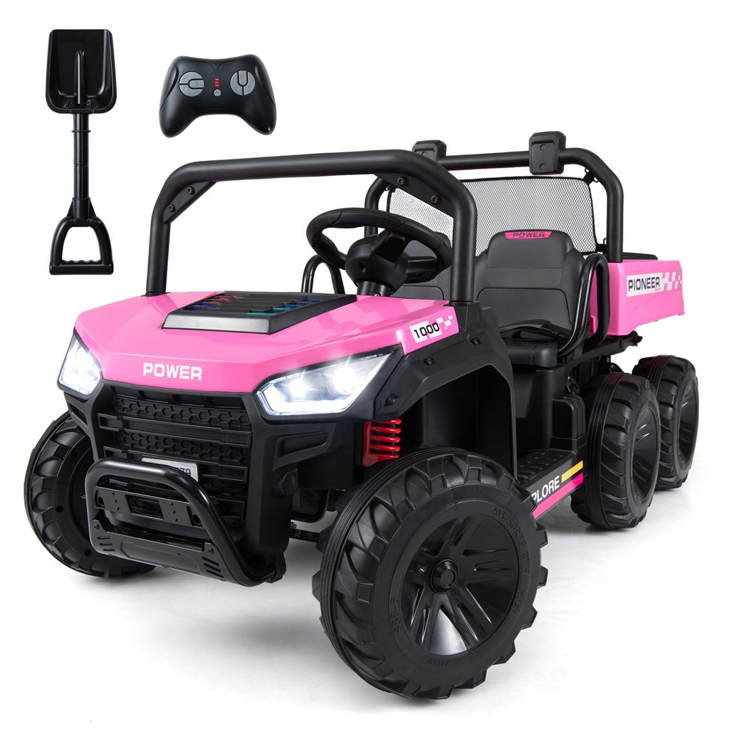 24V 2-Seater Kids Ride on Dump Truck 4WD with Electric Dump Bed and Lights