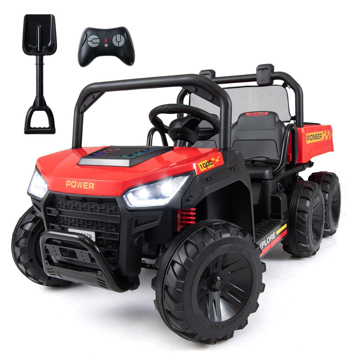 24V 2-Seater Kids Ride on Dump Truck 4WD with Electric Dump Bed and Lights