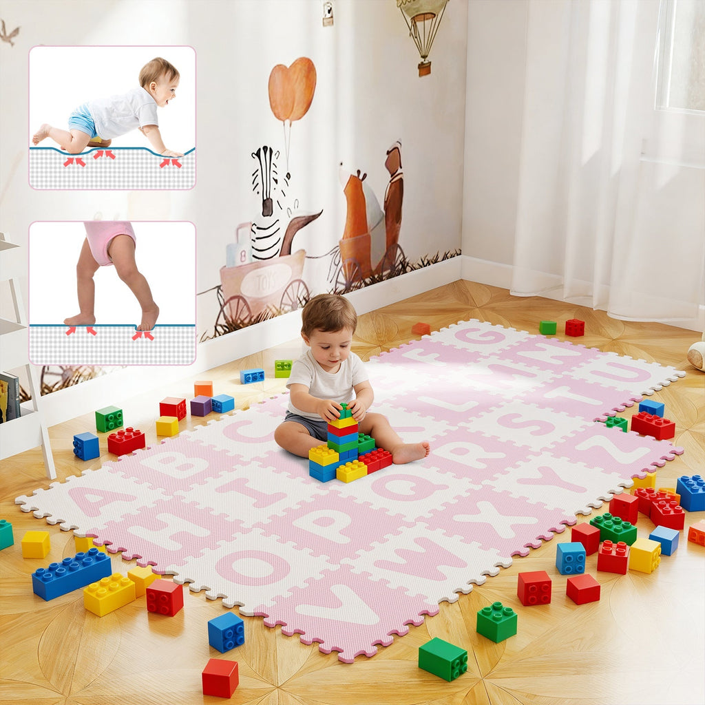 26 Pieces Interlocking ABC Play Mats with Detachable Letters