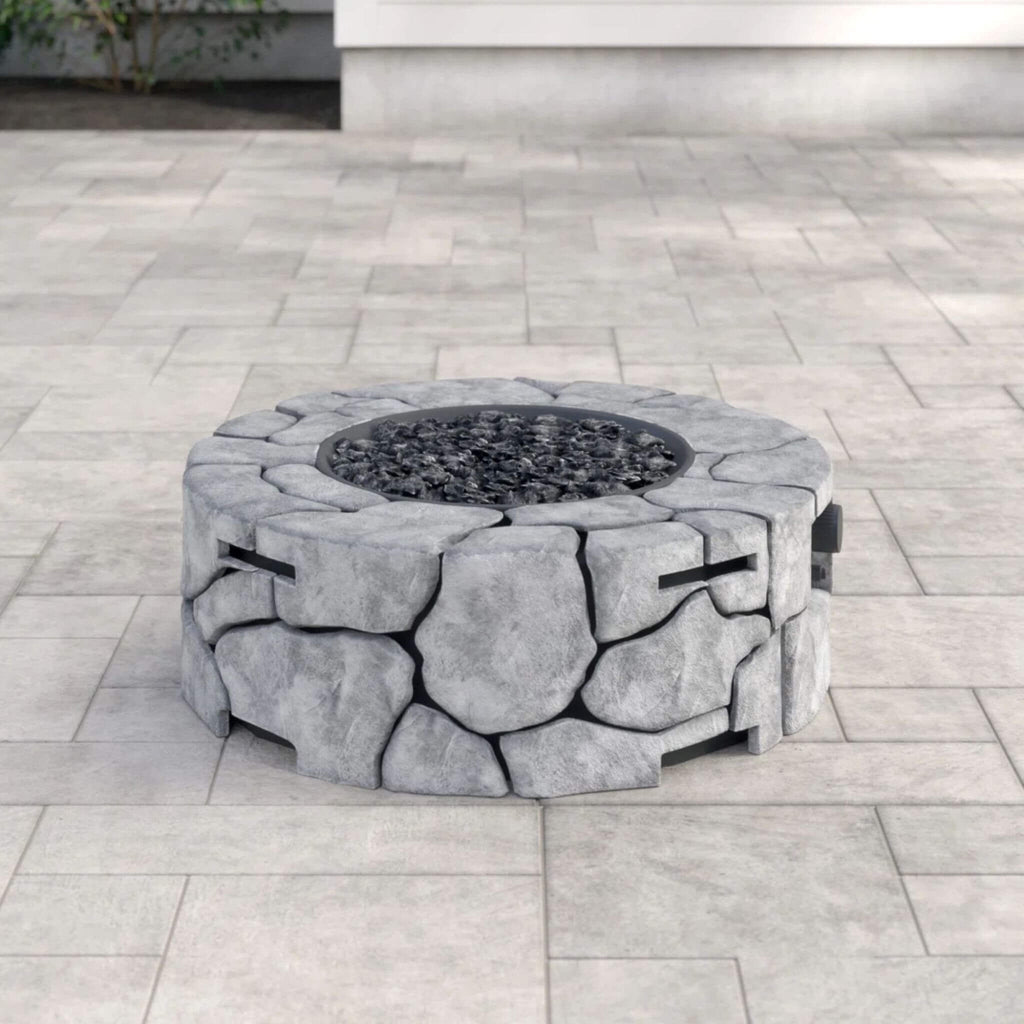 28-Inch Stone Gray Outdoor Fiber Reinforced Concrete Propane Fire Pit (SAK16725)