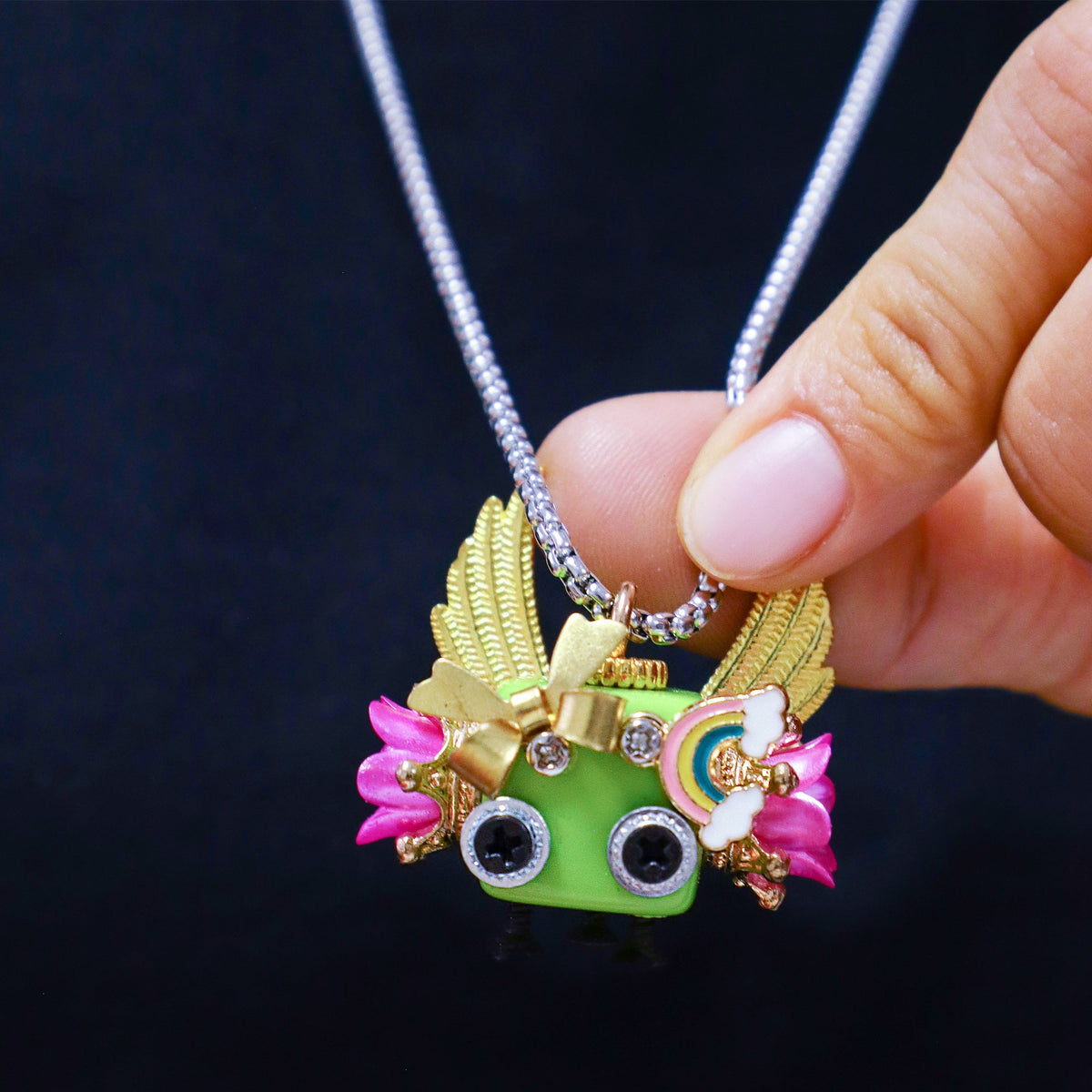 Handcrafted Wooden Bot Necklace, Keychain, or Mini Decor