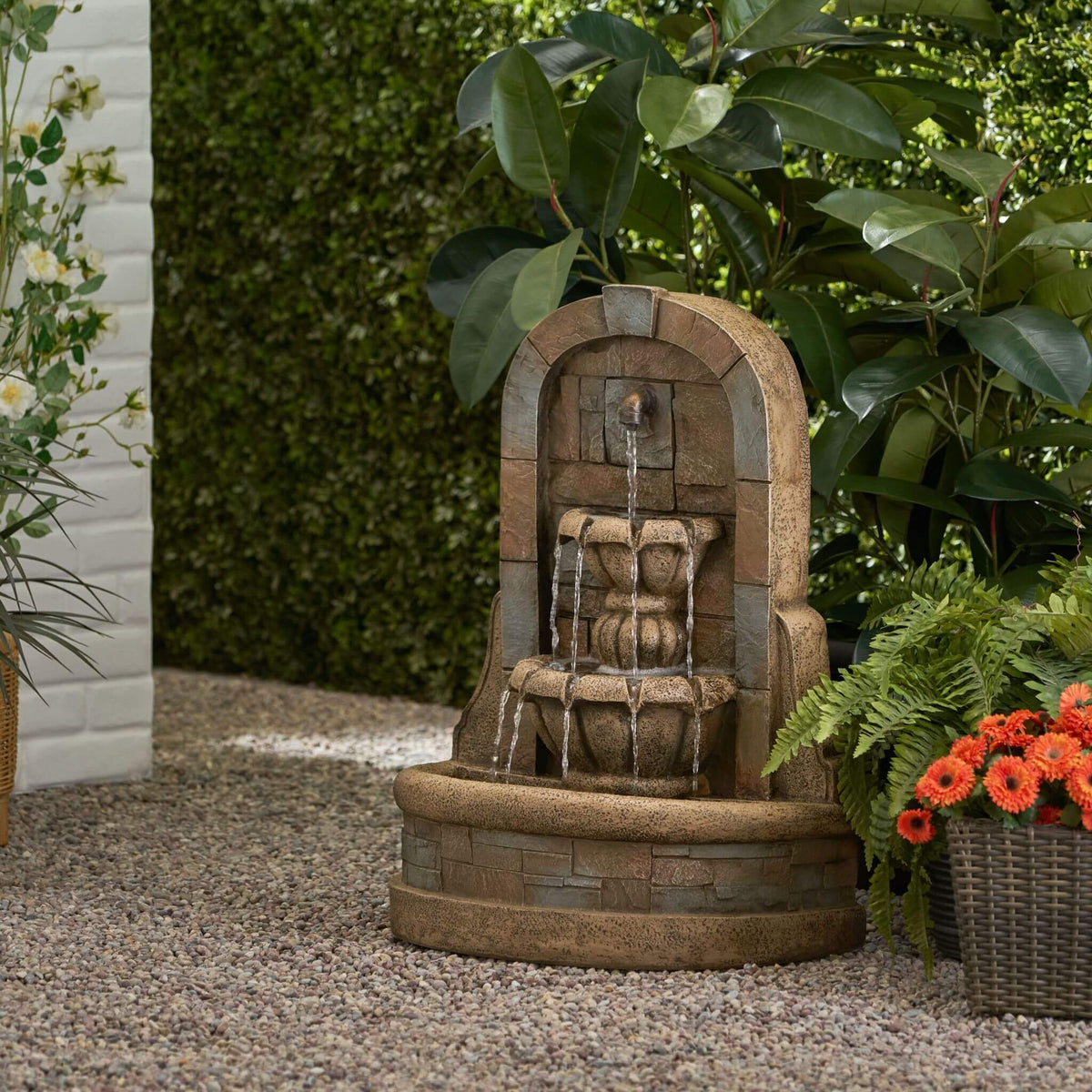 29-Inch Tall Outdoor Weather-Resistant Faux Stone Floor Fountain (SAK63421)