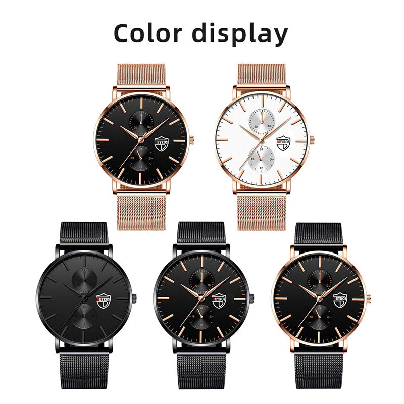Black 3Bar Watch Men Women'S Watches Ladies Watch With Crystals  Fashion Stainless Steel Band Comfortable Wristwatch