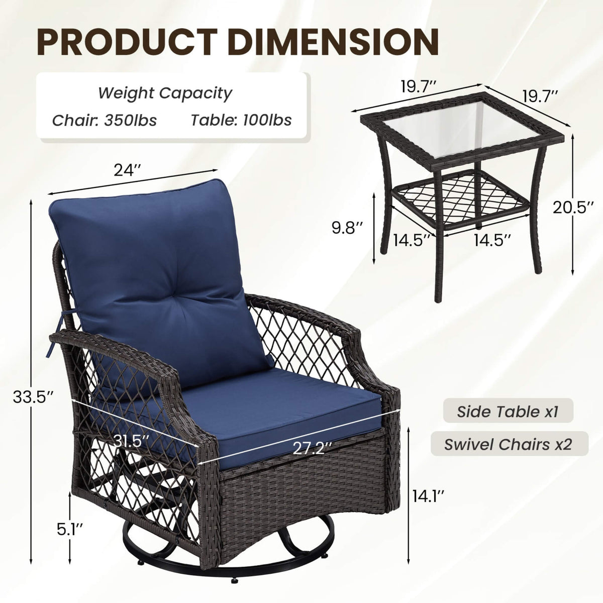 3-Piece Wicker Patio Bistro Set W/ Swivel Chairs And Table (SAK14789)