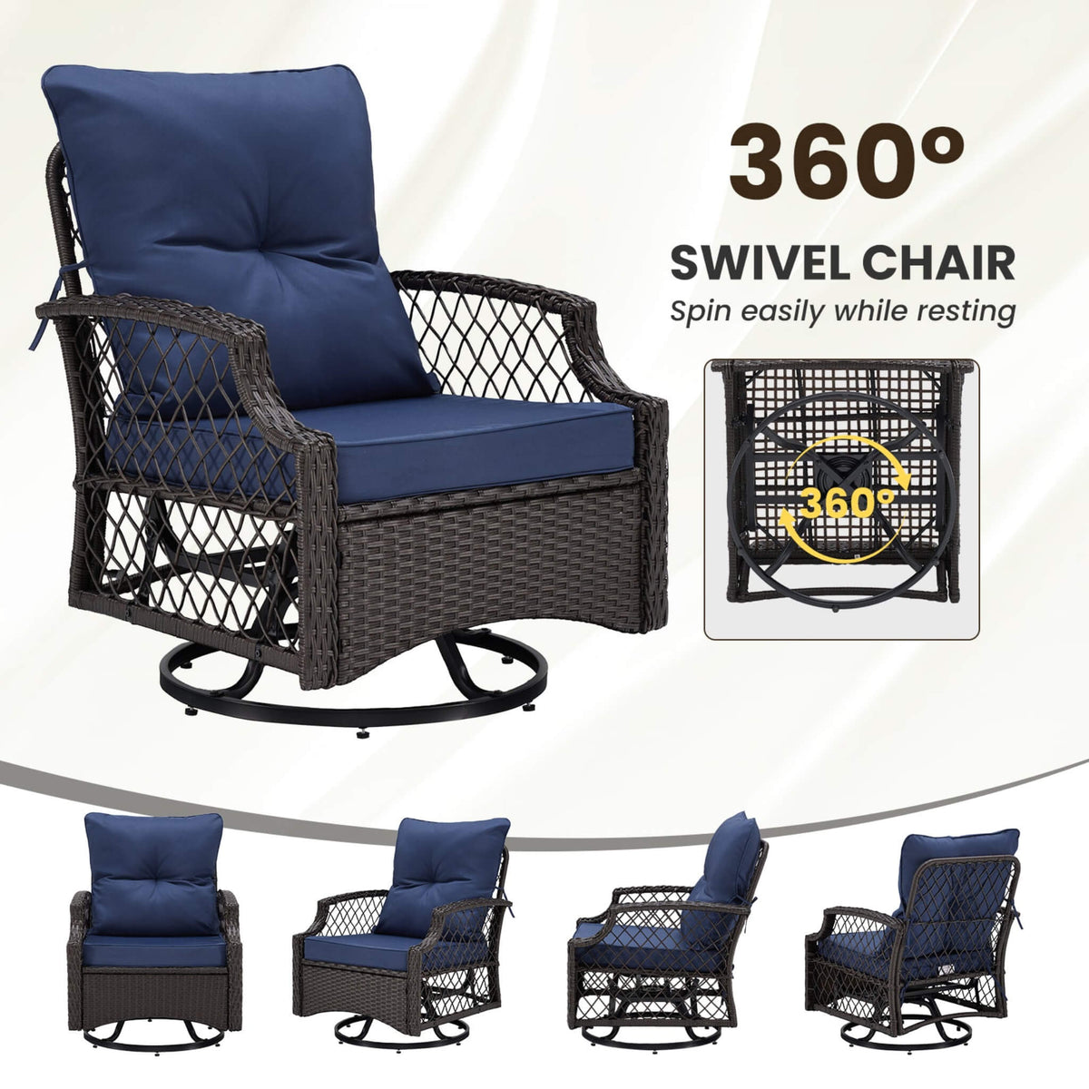 3-Piece Wicker Patio Bistro Set W/ Swivel Chairs And Table (SAK14789)