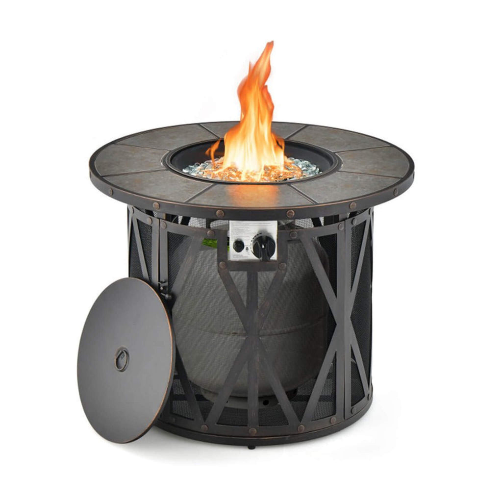 30-Inch 30K BTU Premium Outdoor Patio Gas Fire Pit Table With Fire Glass And Cover (SAK17432)