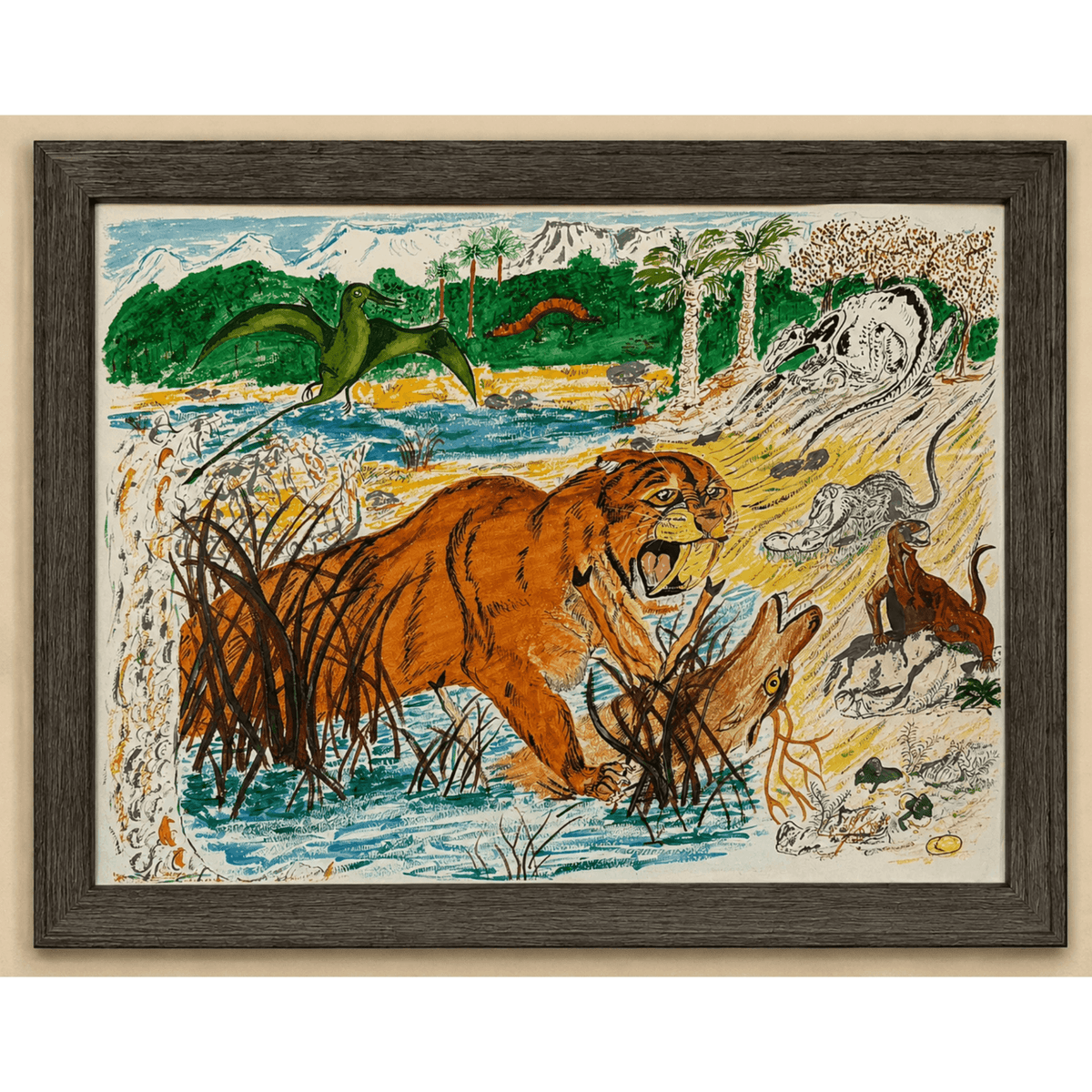 PimsArt Prehistoric Sabertooth Tiger Scene Mug From Original Painting