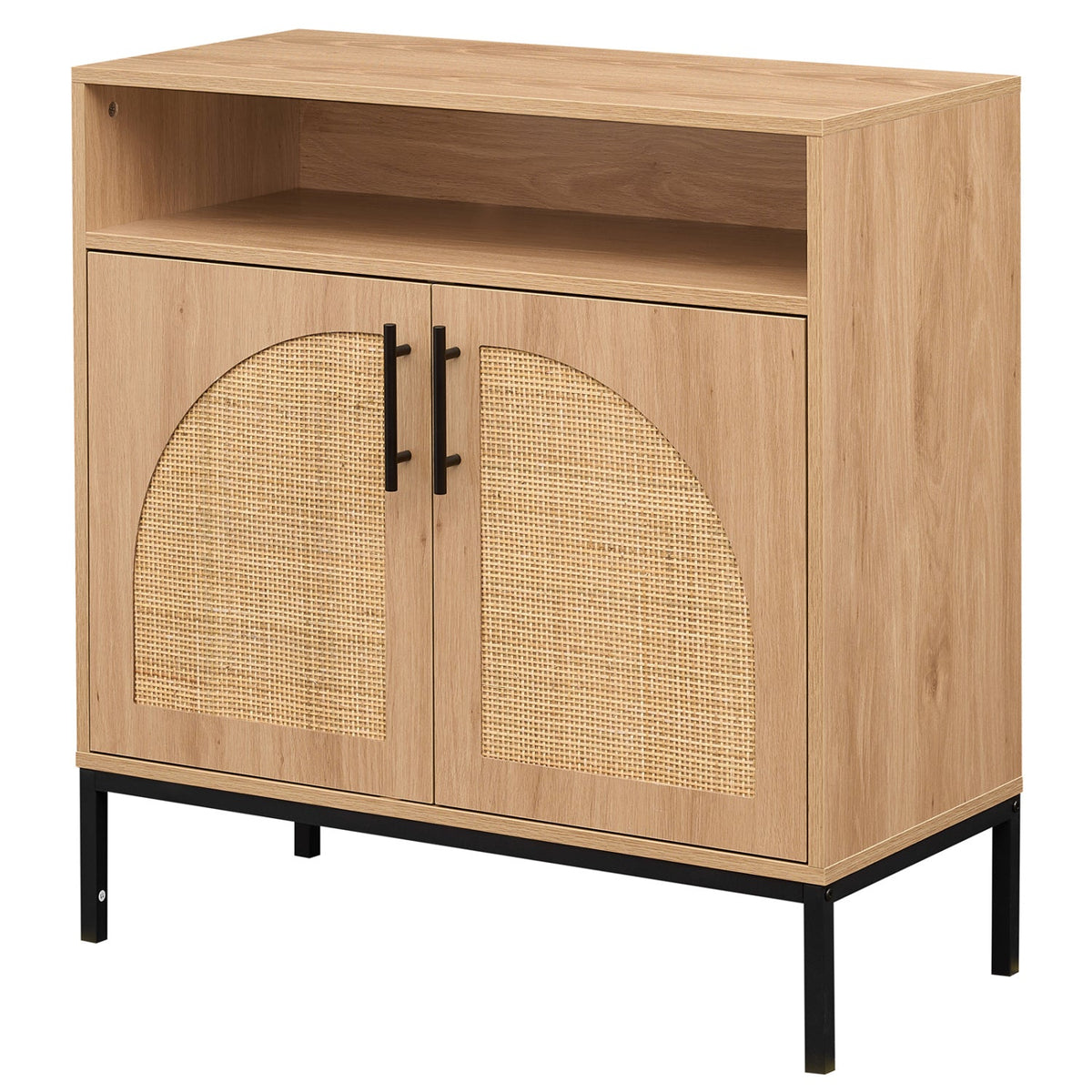 32" Sideboard Buffet Cabinet with 2 Natural Rattan Decorated Doors and Adjustable Shelf