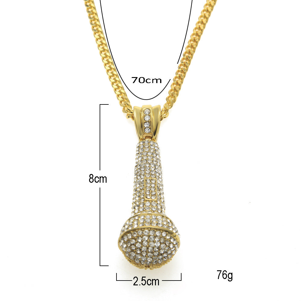 Hip-hop diamond-encrusted microphone necklaces.