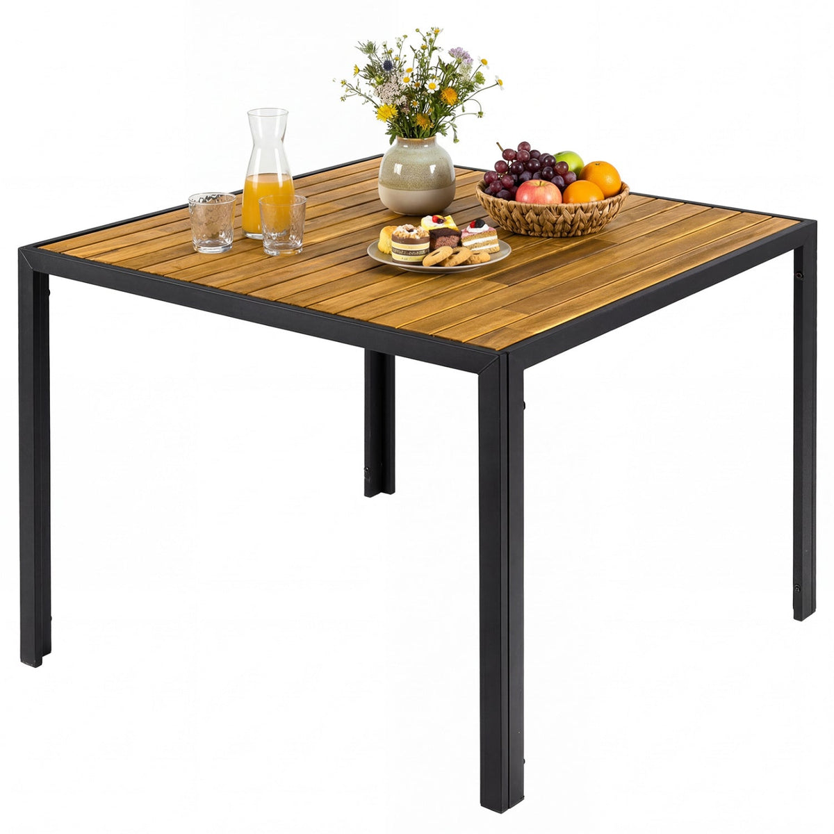 36 Inch Square Outdoor Dining Table for 4 with Slatted Top for Porch
