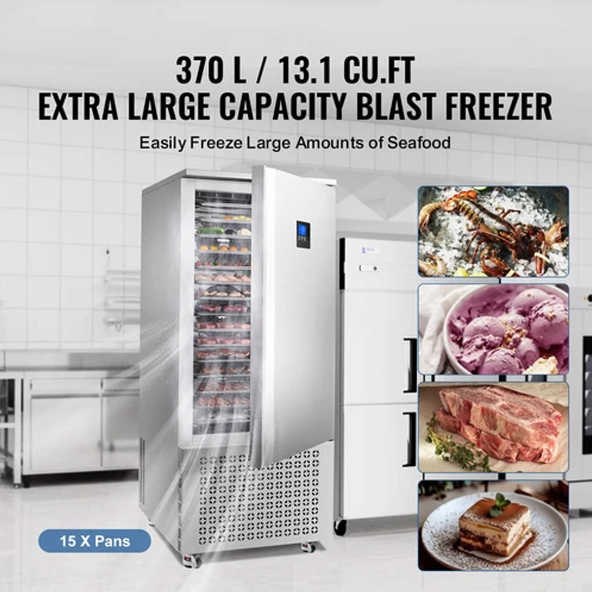 370L Commercial Freestanding Blast Freezer With 15 Trays For Chilling Seafood & Gelato (SAK98170)