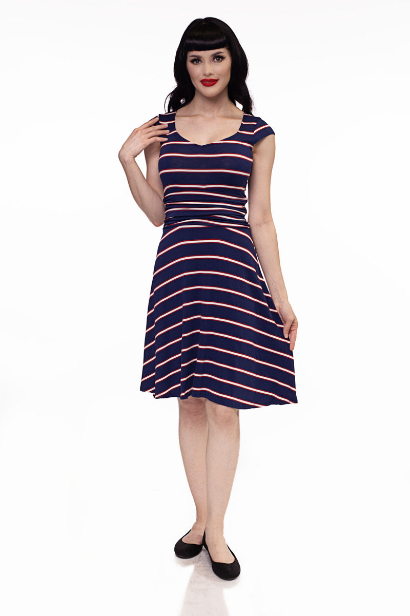 Amelia Dress in Navy Stripes - XS only
