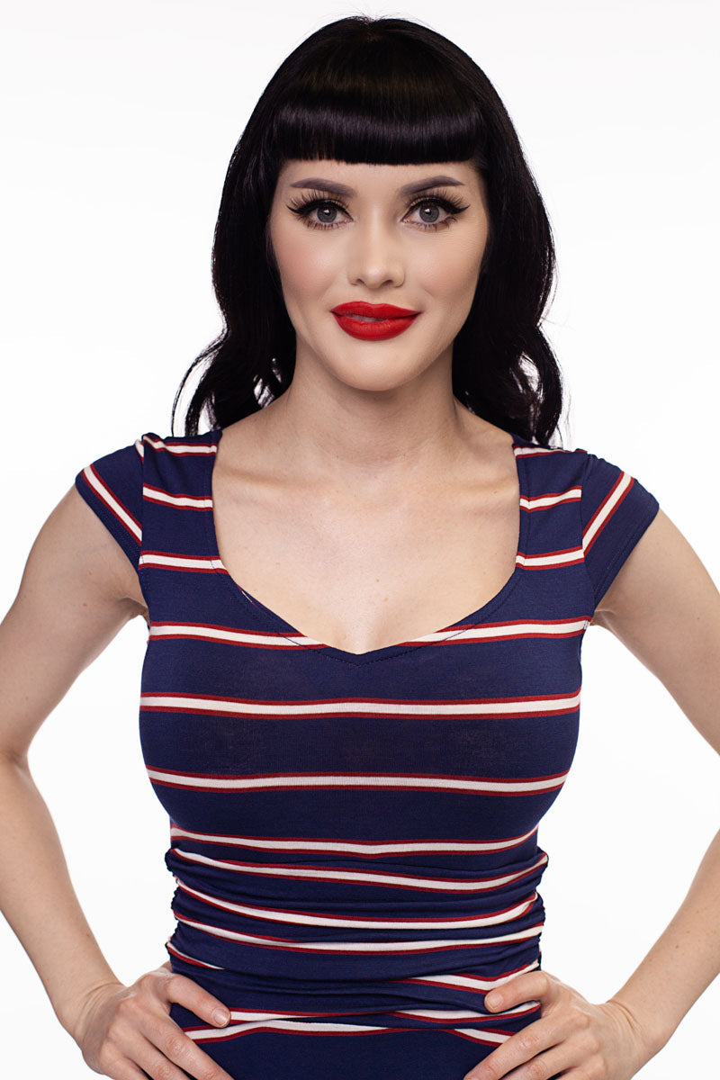 Amelia Dress in Navy Stripes - XS only