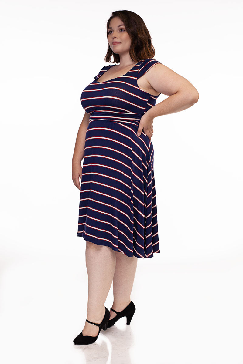 Amelia Dress in Navy Stripes - XS only