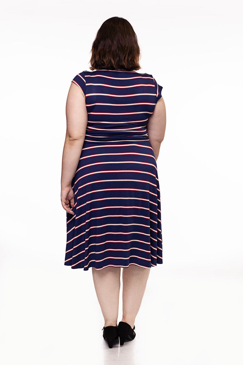 Amelia Dress in Navy Stripes - XS only