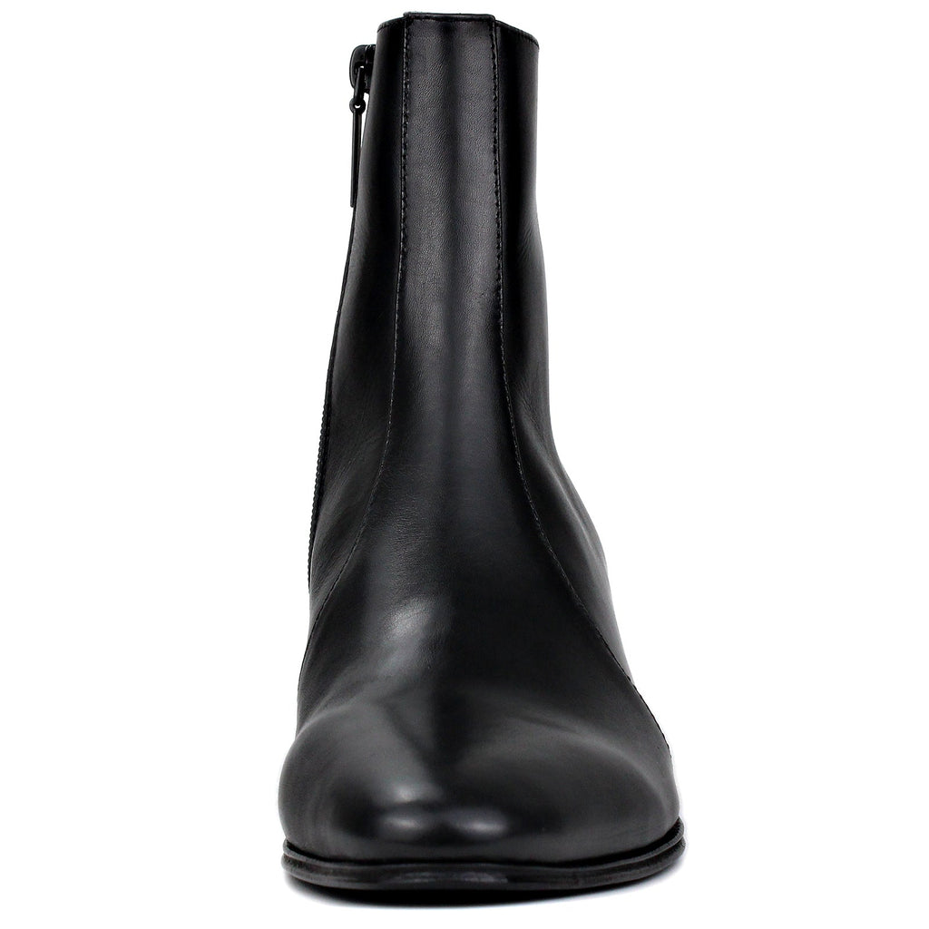 OSSTONE Men Chelsea Ankle Boots Leather Heeled Boots With Side Zipper Cuban Heel Dress Boots Disco Shoes OS-JY046