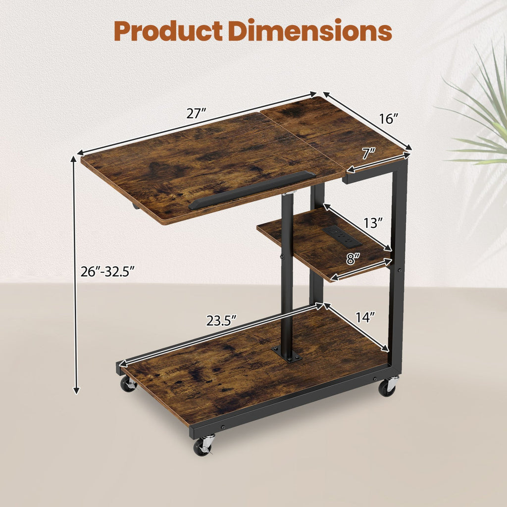 3-Tier Mobile Couch Side Table with Tiltable Tabletop