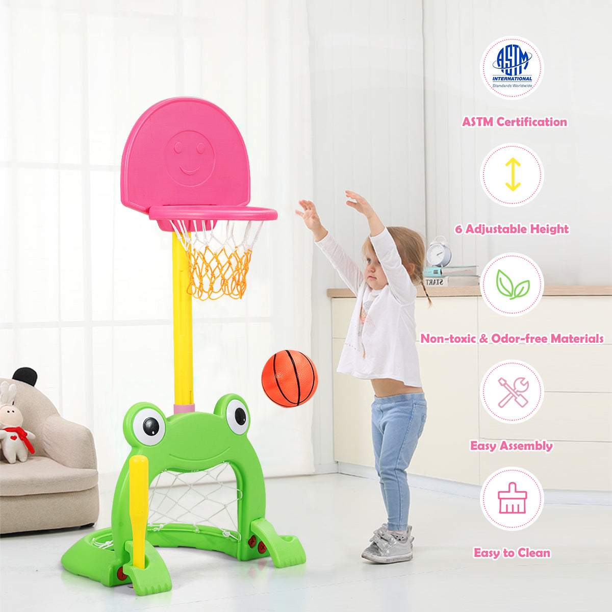 3-in-1 Kids Basketball Hoop Set Stand