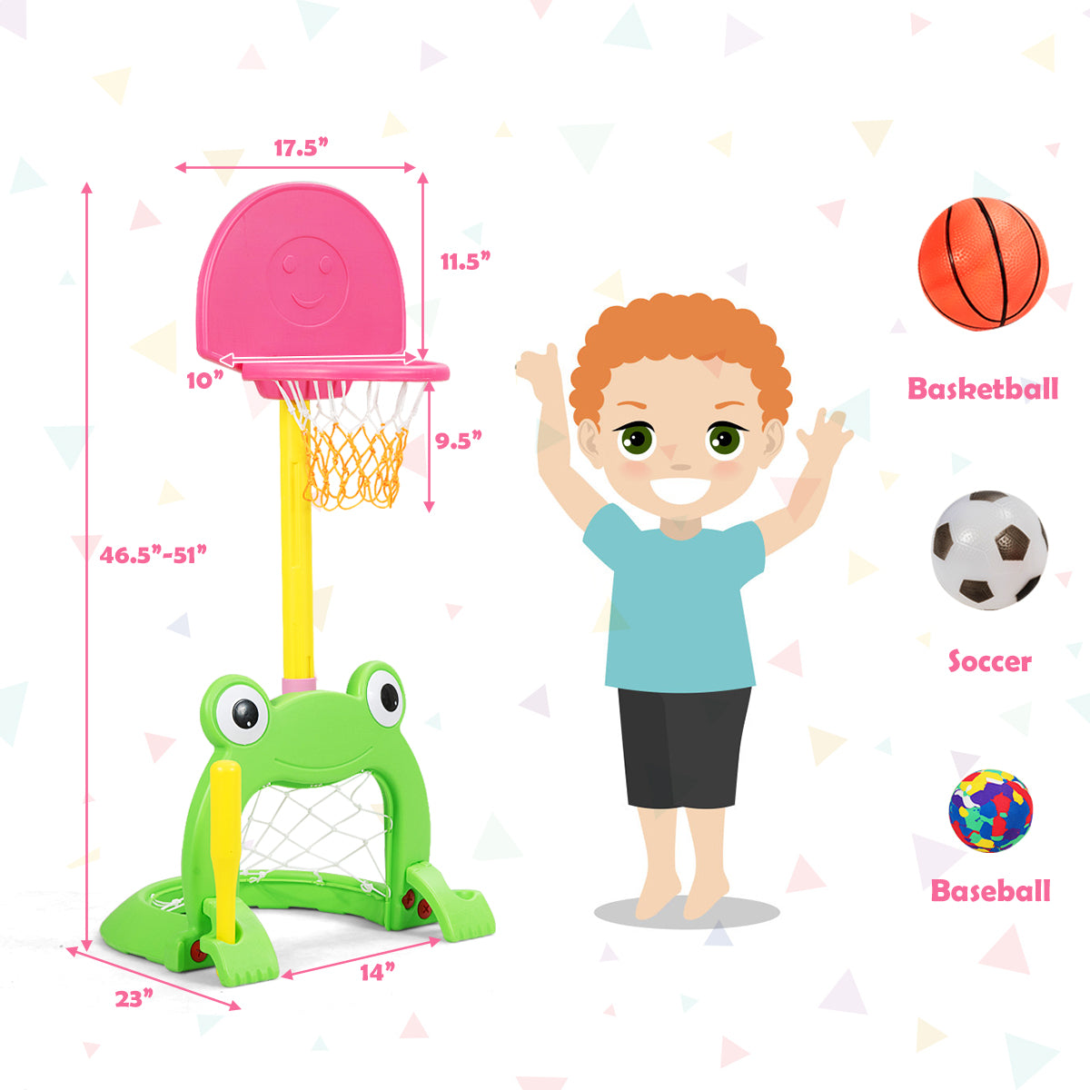 3-in-1 Kids Basketball Hoop Set Stand