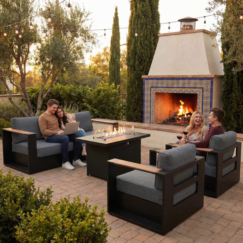 4-Piece Aluminum Patio Furniture Set With 55K BTU Fire Pit Table (SAK23471)