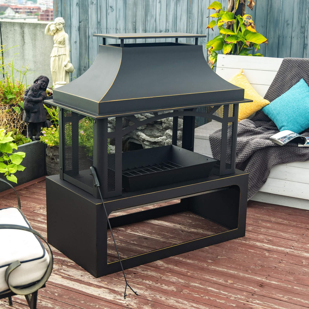 40-Inch Outdoor Steel Wood-Burning Backyard Fireplace Fire Pit (SAK45758)