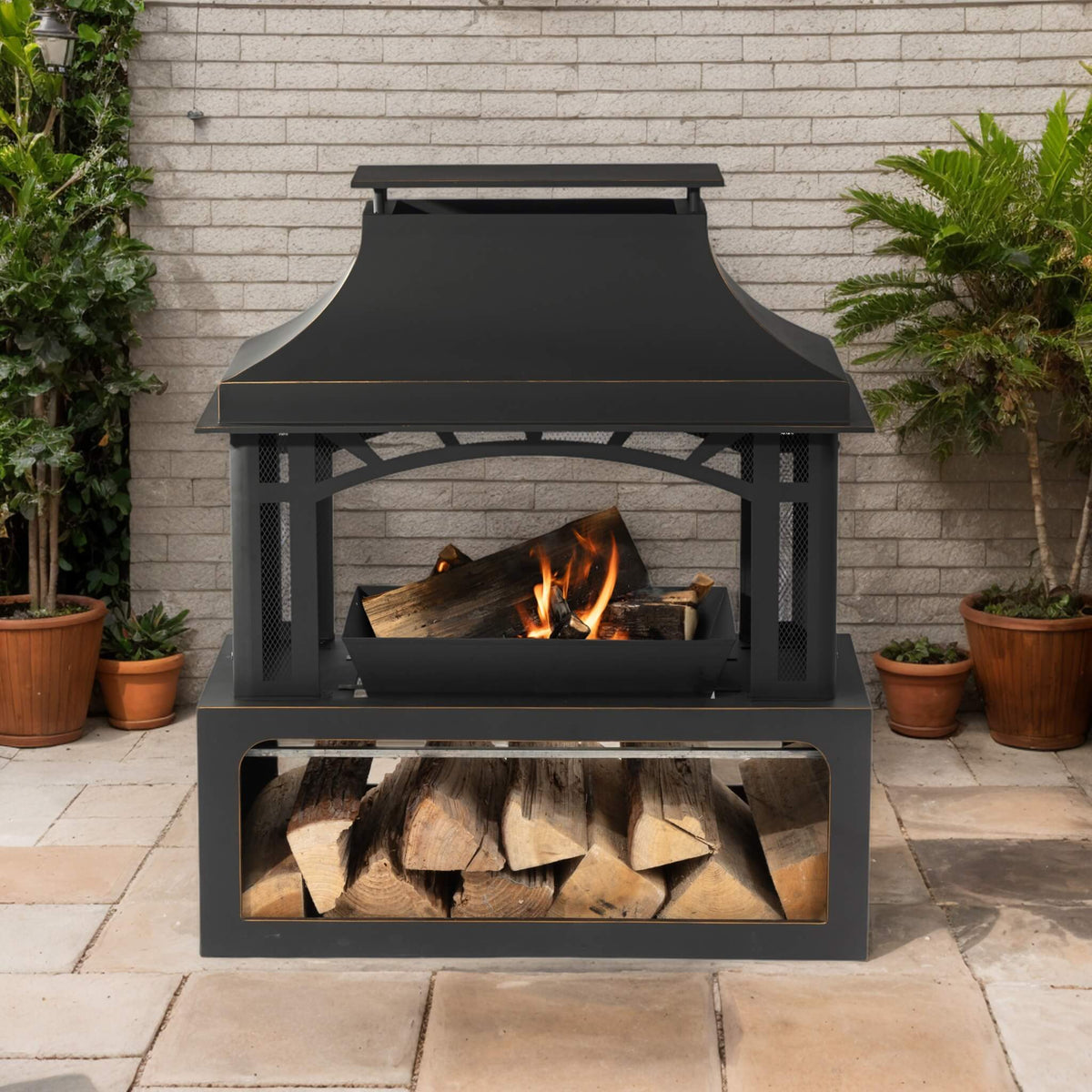 40-Inch Outdoor Steel Wood-Burning Backyard Fireplace Fire Pit (SAK45758)