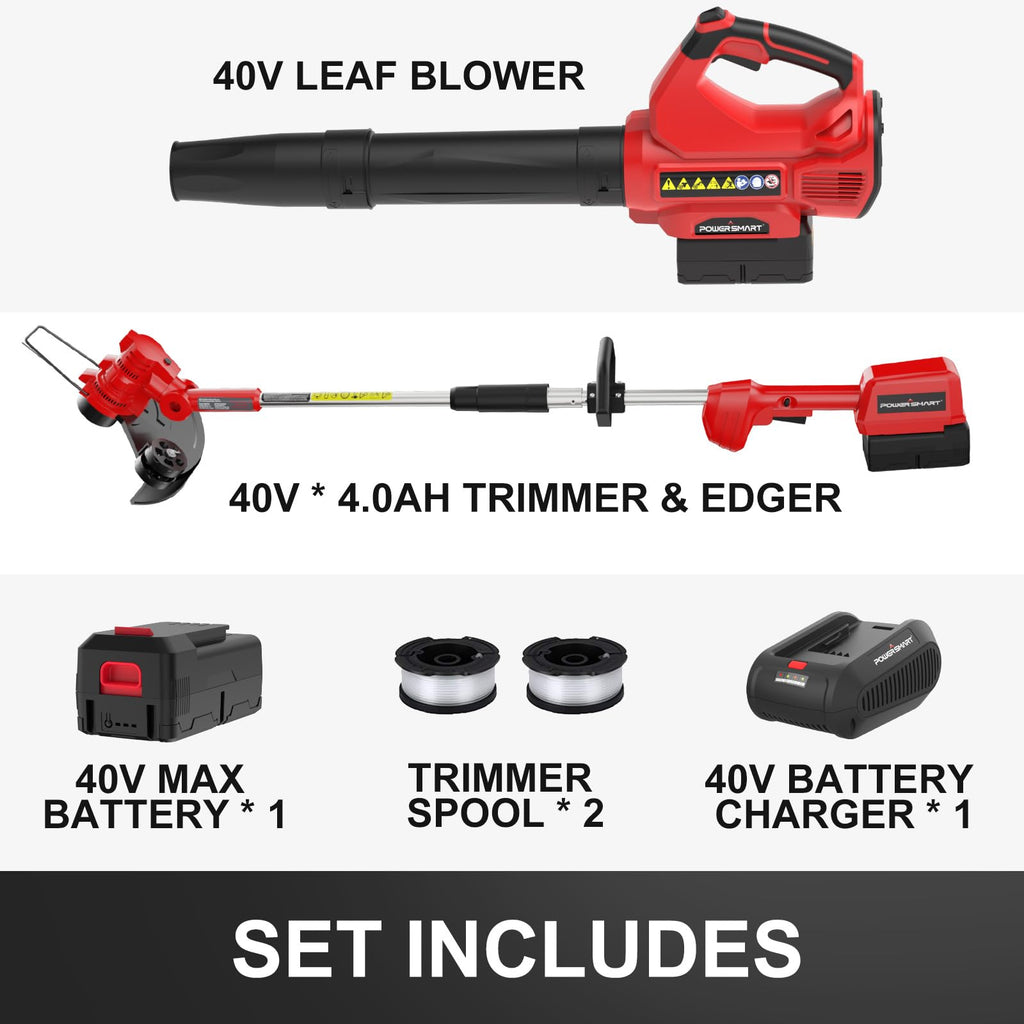 40V String Trimmer & Edger + 40V Leaf Blower Combo Kit with 4.0Ah Battery PS76500C
