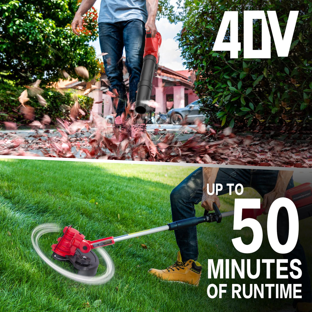 40V String Trimmer & Edger + 40V Leaf Blower Combo Kit with 4.0Ah Battery PS76500C