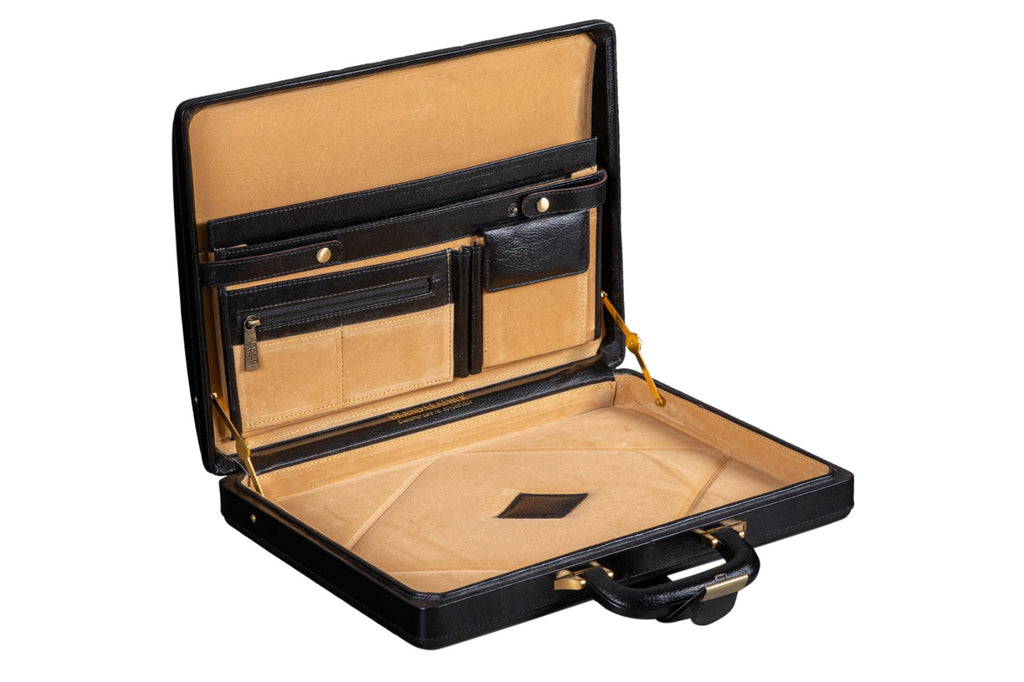 Leather Executive Men's Leather Attache Briefcase - Black
