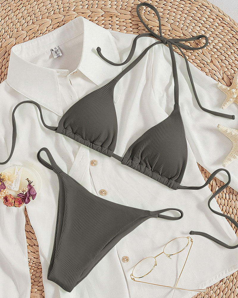 Solid color neck hanging bikini